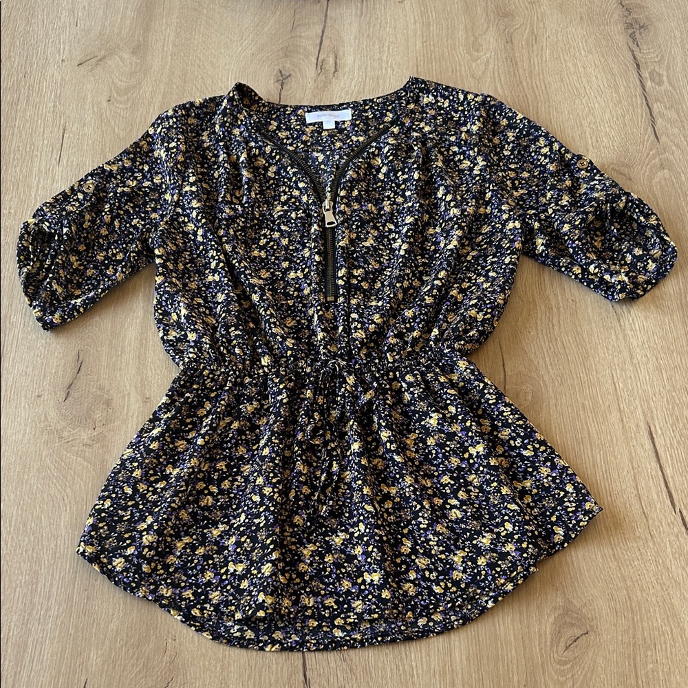 Stella Tweed Black and Yellow Floral Blouse